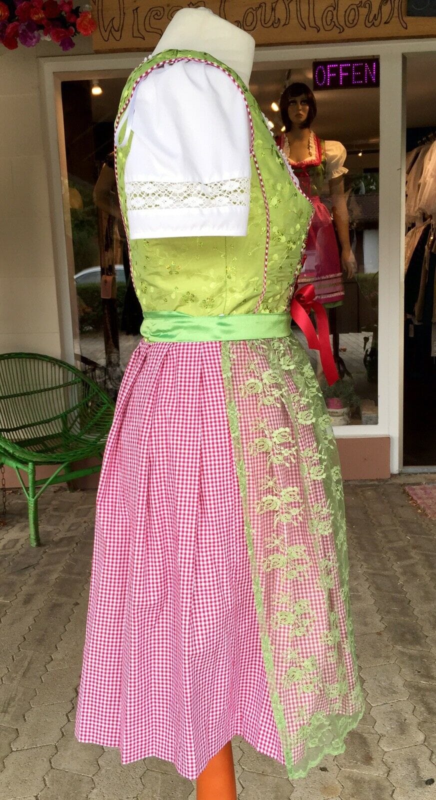 Dirndl Marjo, Gitta, apfel, rot, grün, Spitze, Midi 55 cm Dirndl Marjo