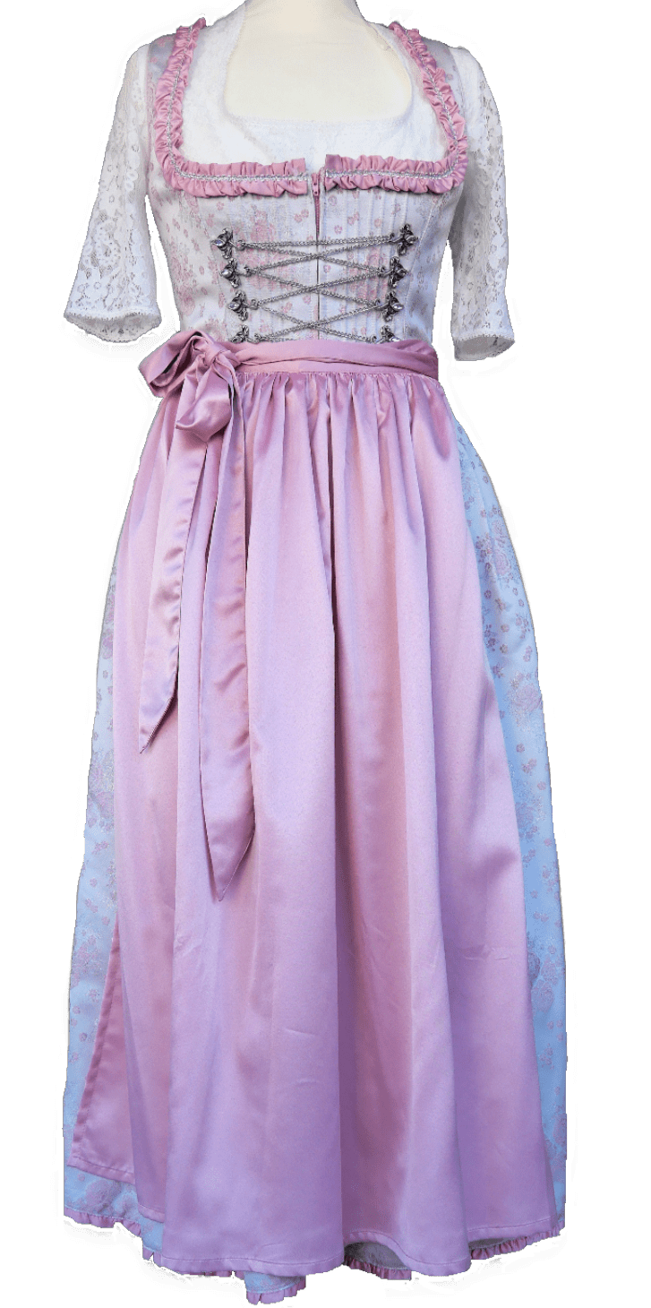Dirndl Melega, Amidala, Brautdirndl, weiß, rosa, Spitze, Maxi 80 cm, Gr. 34 Dirndl Melega