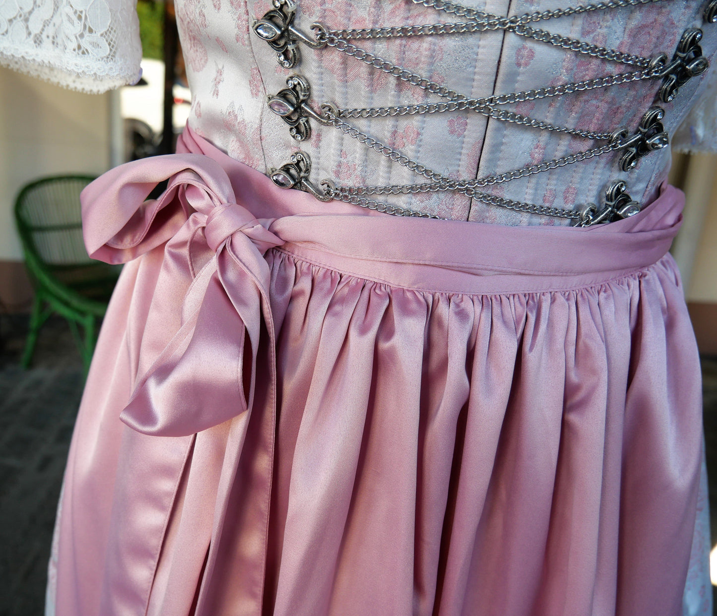 Dirndl Melega, Amidala, Brautdirndl, weiß, rosa, Spitze, Maxi 80 cm, Gr. 34 Dirndl Melega