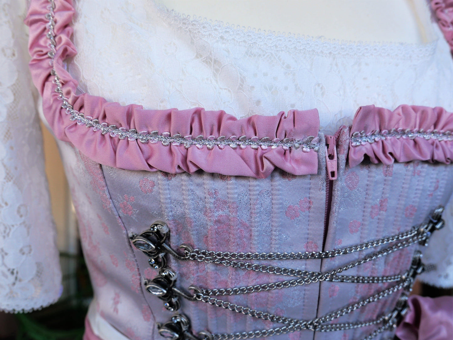 Dirndl Melega, Amidala, Brautdirndl, weiß, rosa, Spitze, Maxi 80 cm, Gr. 34 Dirndl Melega