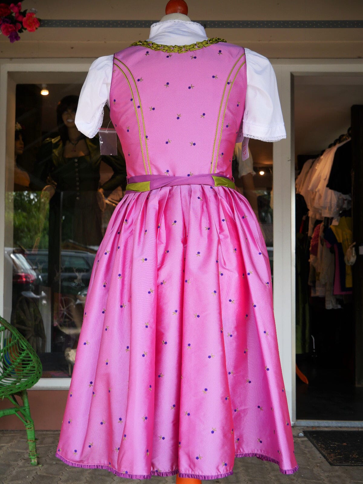 Dirndl Melega, Pink rosa, grün, Midi 60 cm, Gr. 36 Dirndl Melega
