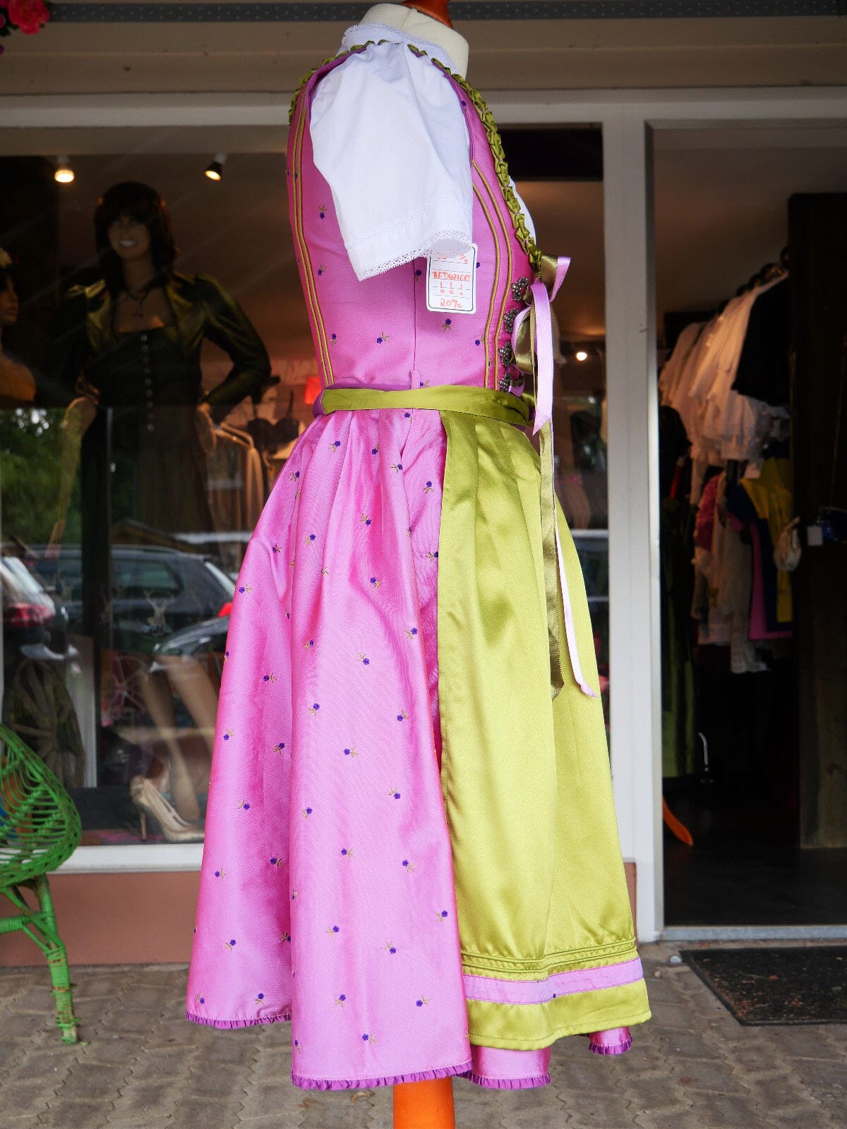 Dirndl Melega, Pink rosa, grün, Midi 60 cm, Gr. 36 Dirndl Melega