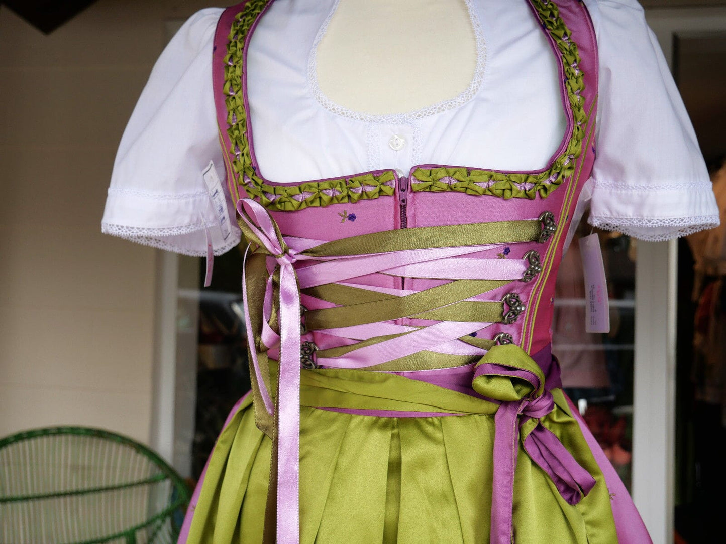 Dirndl Melega, Pink rosa, grün, Midi 60 cm, Gr. 36 Dirndl Melega