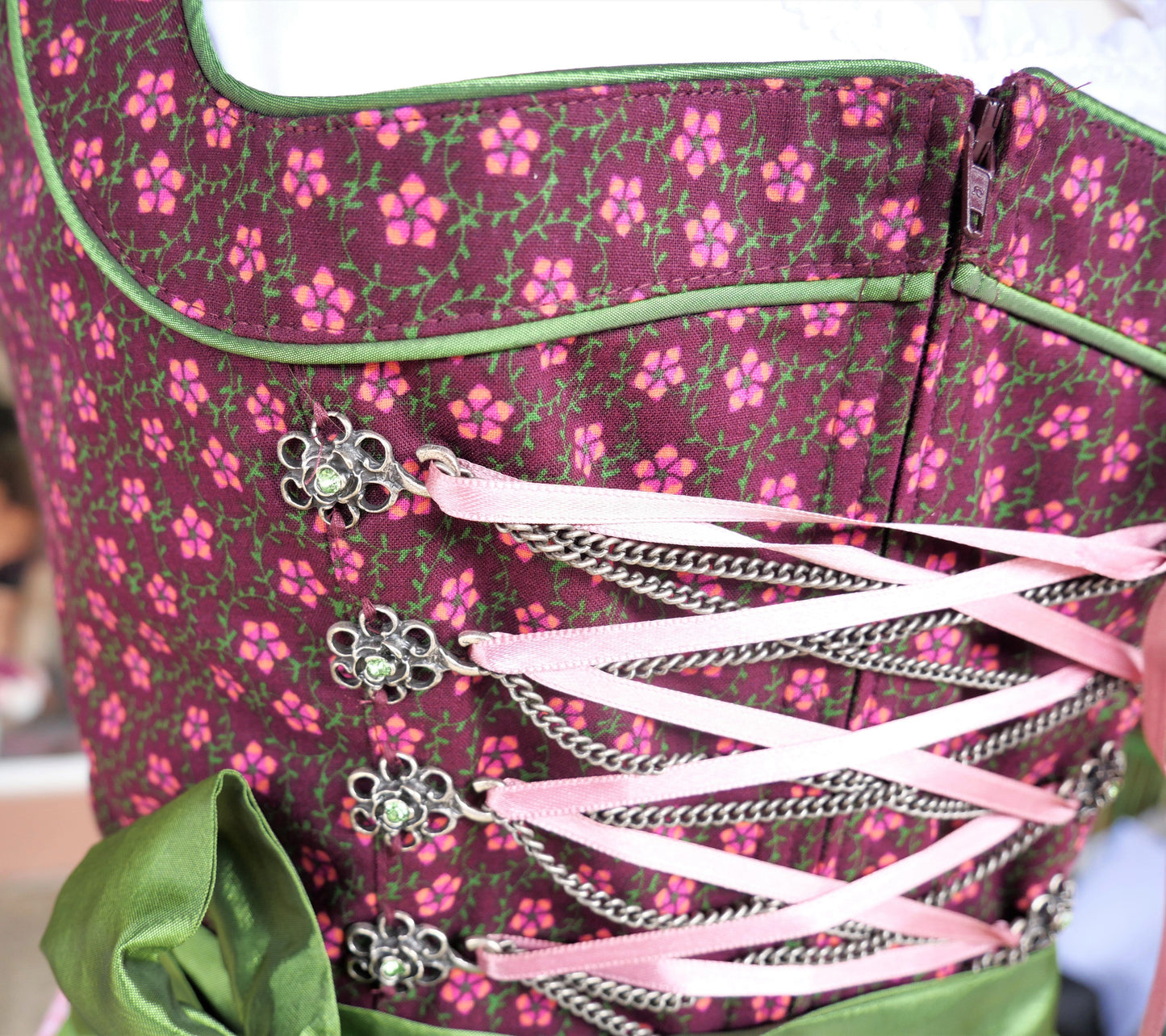 Dirndl Rose, Baumwolle, braun, grün, Midi 60 cm Dirndl Rose