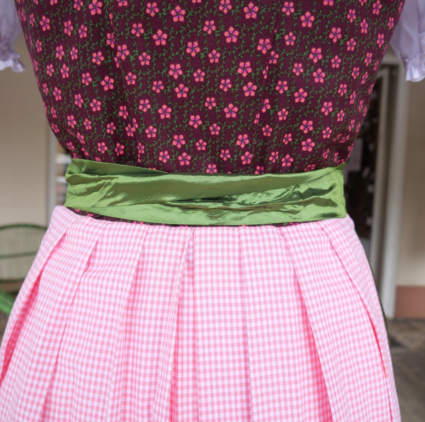Dirndl Rose, Baumwolle, braun, grün, Midi 60 cm Dirndl Rose