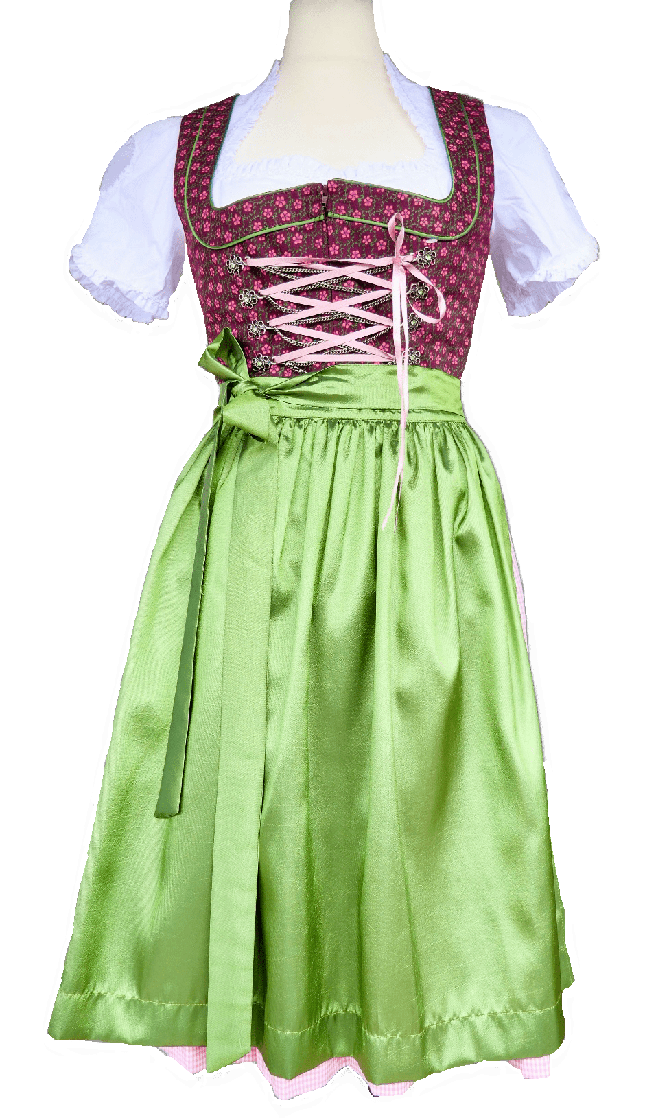 Dirndl Rose, Baumwolle, braun, grün, Midi 60 cm Dirndl Rose