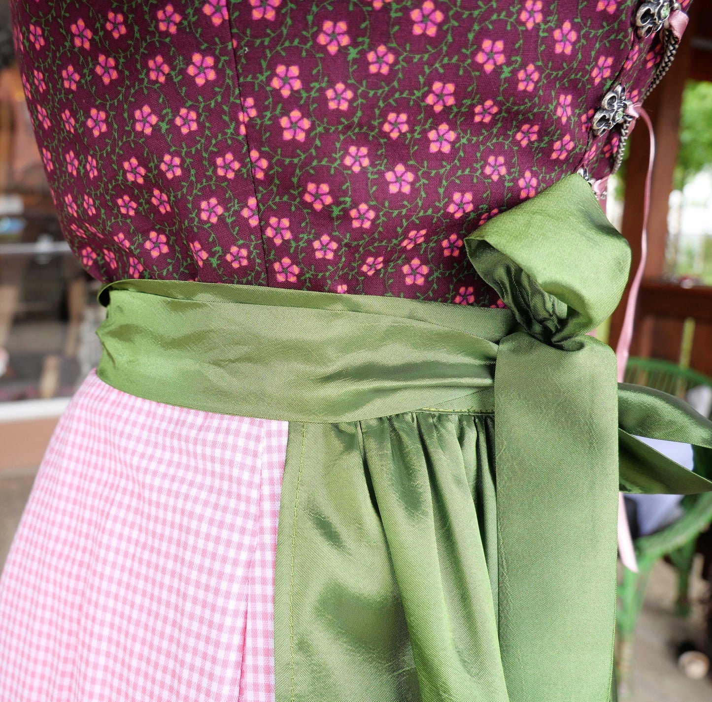 Dirndl Rose, Baumwolle, braun, grün, Midi 60 cm Dirndl Rose
