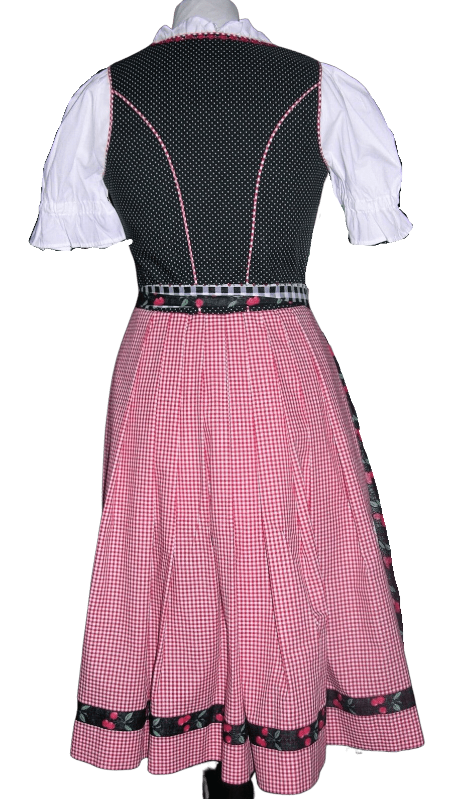Dirndl Rose, Baumwolle, Kirschen, schwarz, rot, Midi 60 cm Dirndl Rose