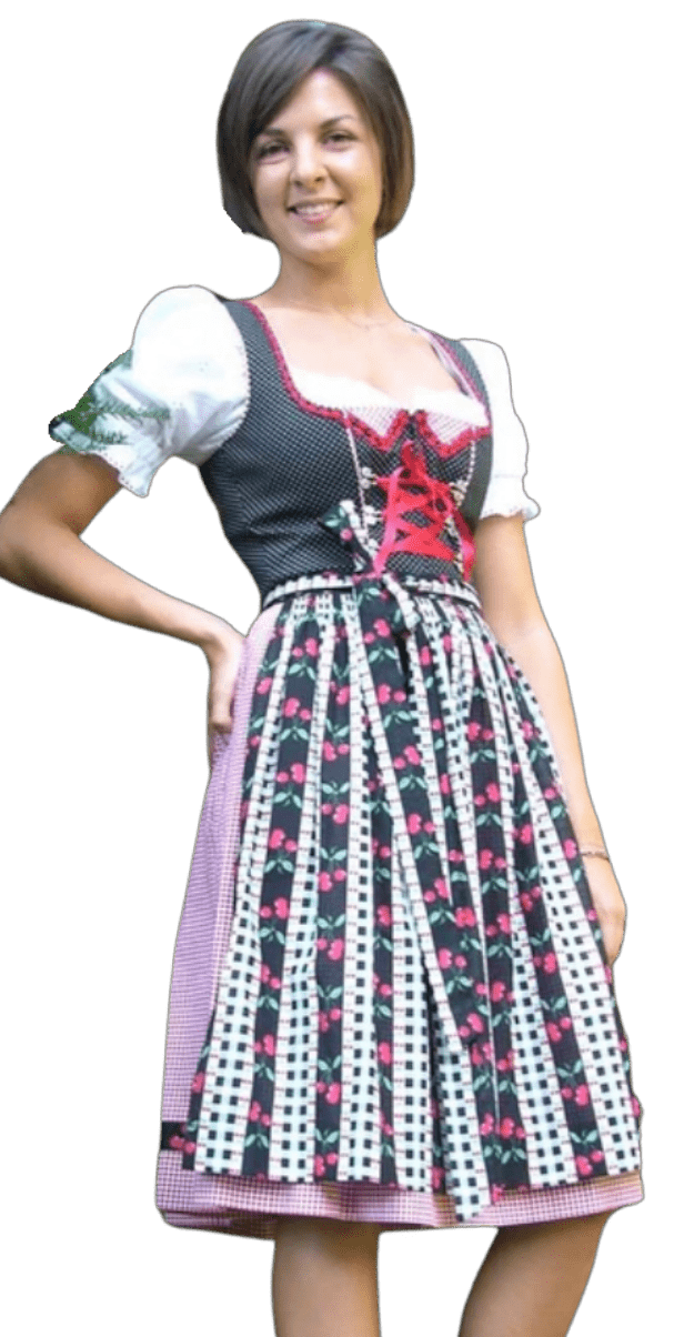 Dirndl Rose, Baumwolle, Kirschen, schwarz, rot, Midi 60 cm Dirndl Rose