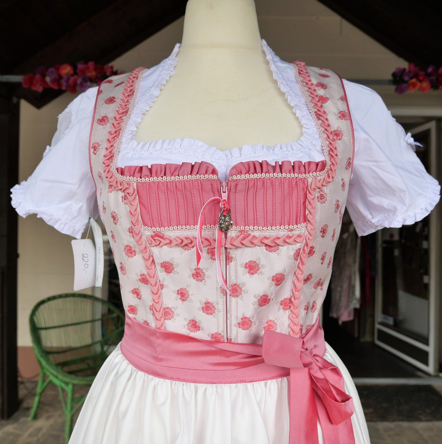 Dirndl Rose, Brautdirndl, weiß, rosa, pink Midi 60 cm Dirndl Rose