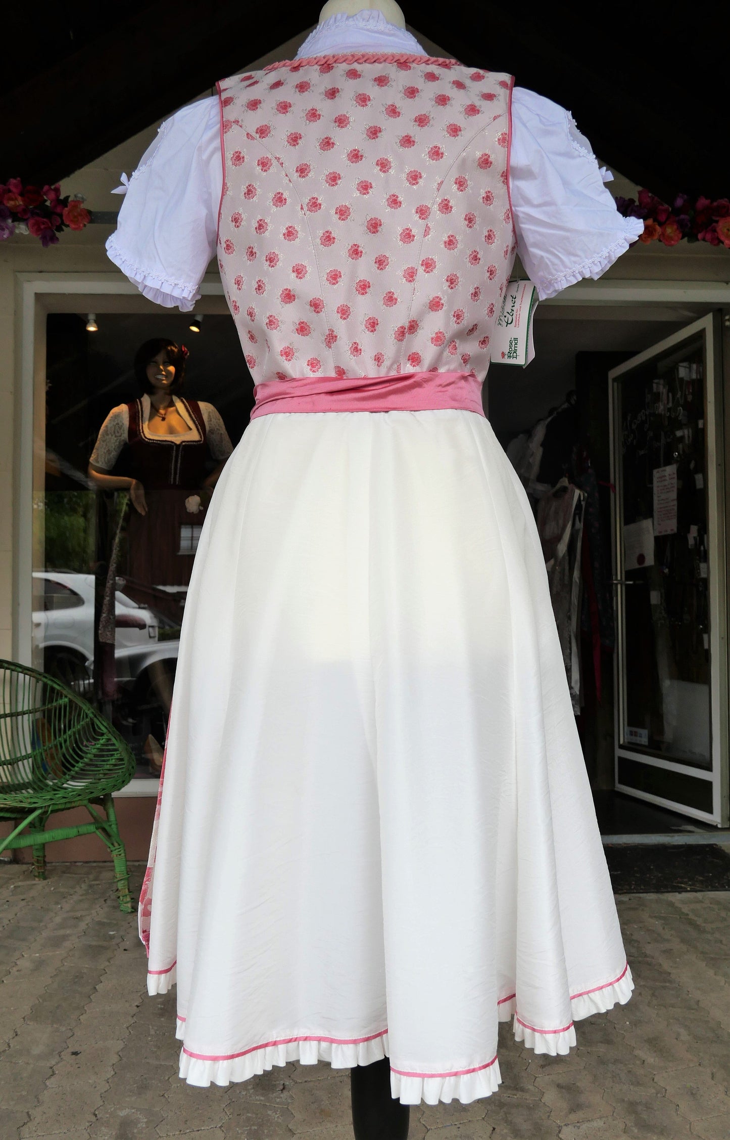Dirndl Rose, Brautdirndl, weiß, rosa, pink Midi 60 cm Dirndl Rose