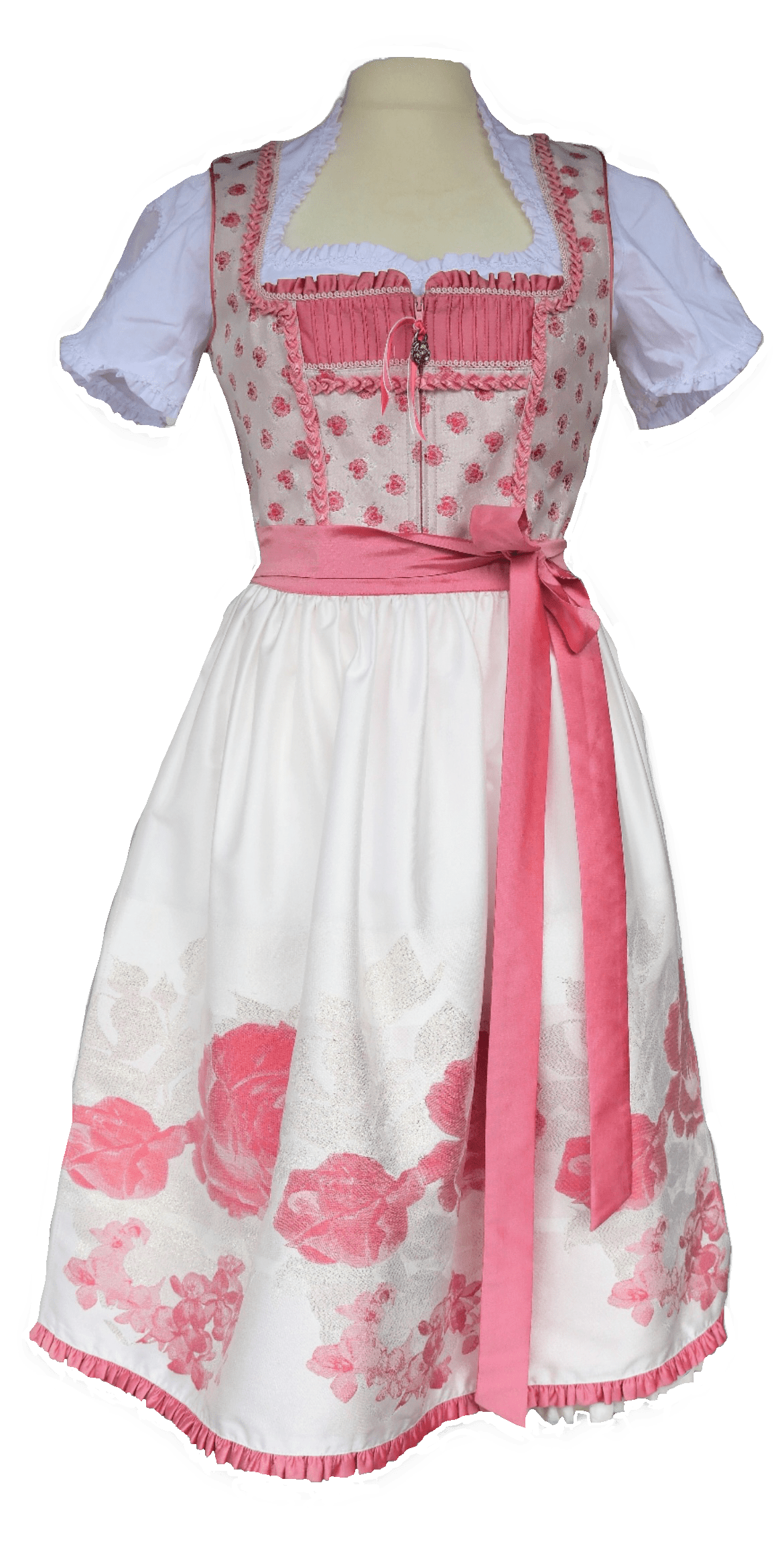 Dirndl Rose, Brautdirndl, weiß, rosa, pink Midi 60 cm Dirndl Rose