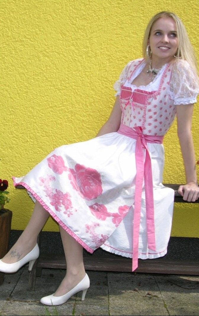 Dirndl Rose, Brautdirndl, weiß, rosa, pink Midi 60 cm Dirndl Rose