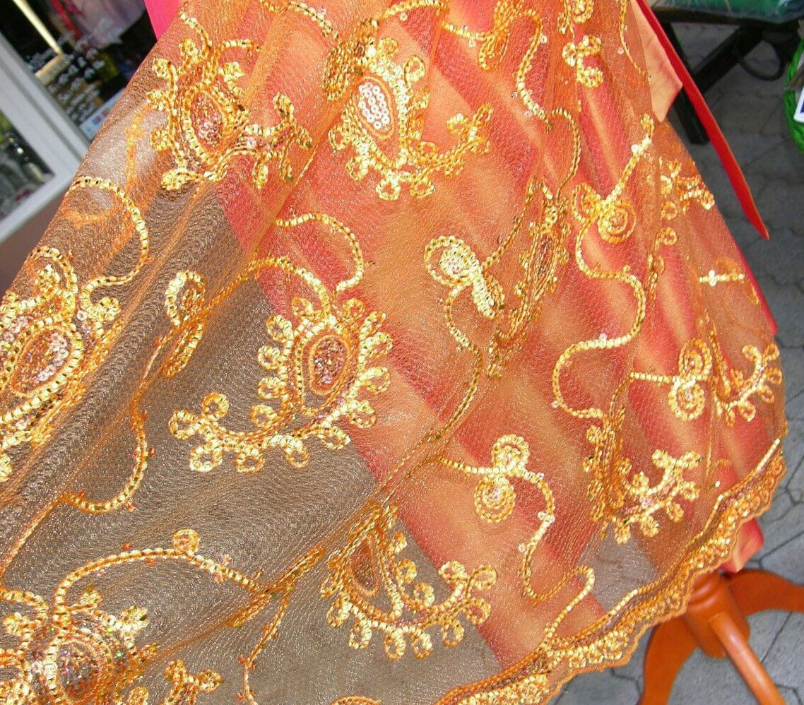 Dirndl Rose, Orange, Perlen, Midi 70 cm Glitzer Dirndl Rose