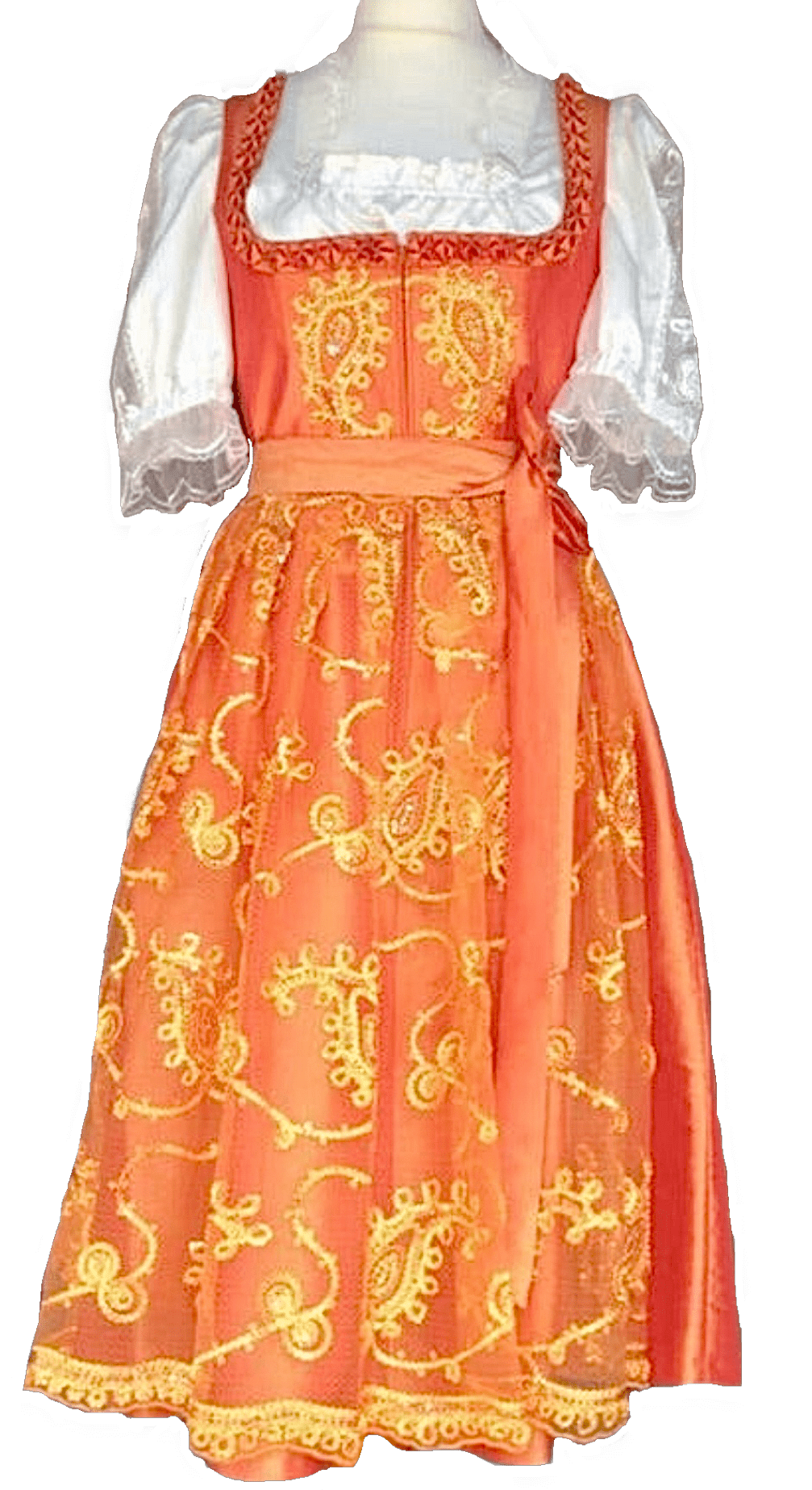 Dirndl Rose, Orange, Perlen, Midi 70 cm Glitzer Dirndl Rose