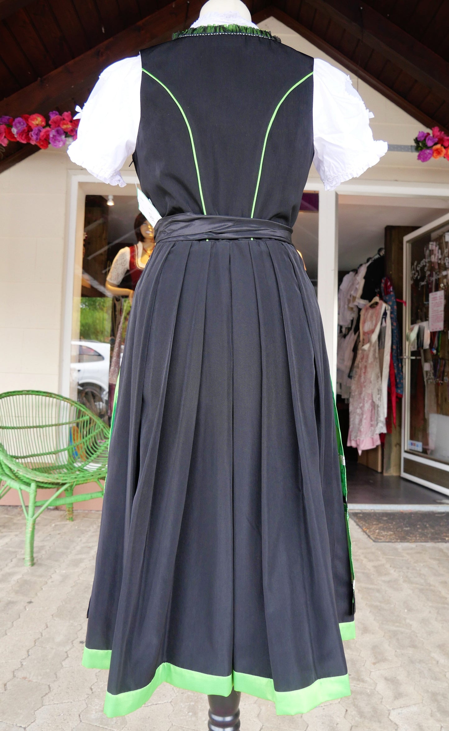 Dirndl Rose, schwarz, neon grün, Midi 70 cm Dirndl Rose