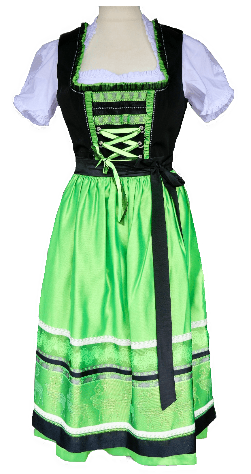 Dirndl Rose, schwarz, neon grün, Midi 70 cm Dirndl Rose
