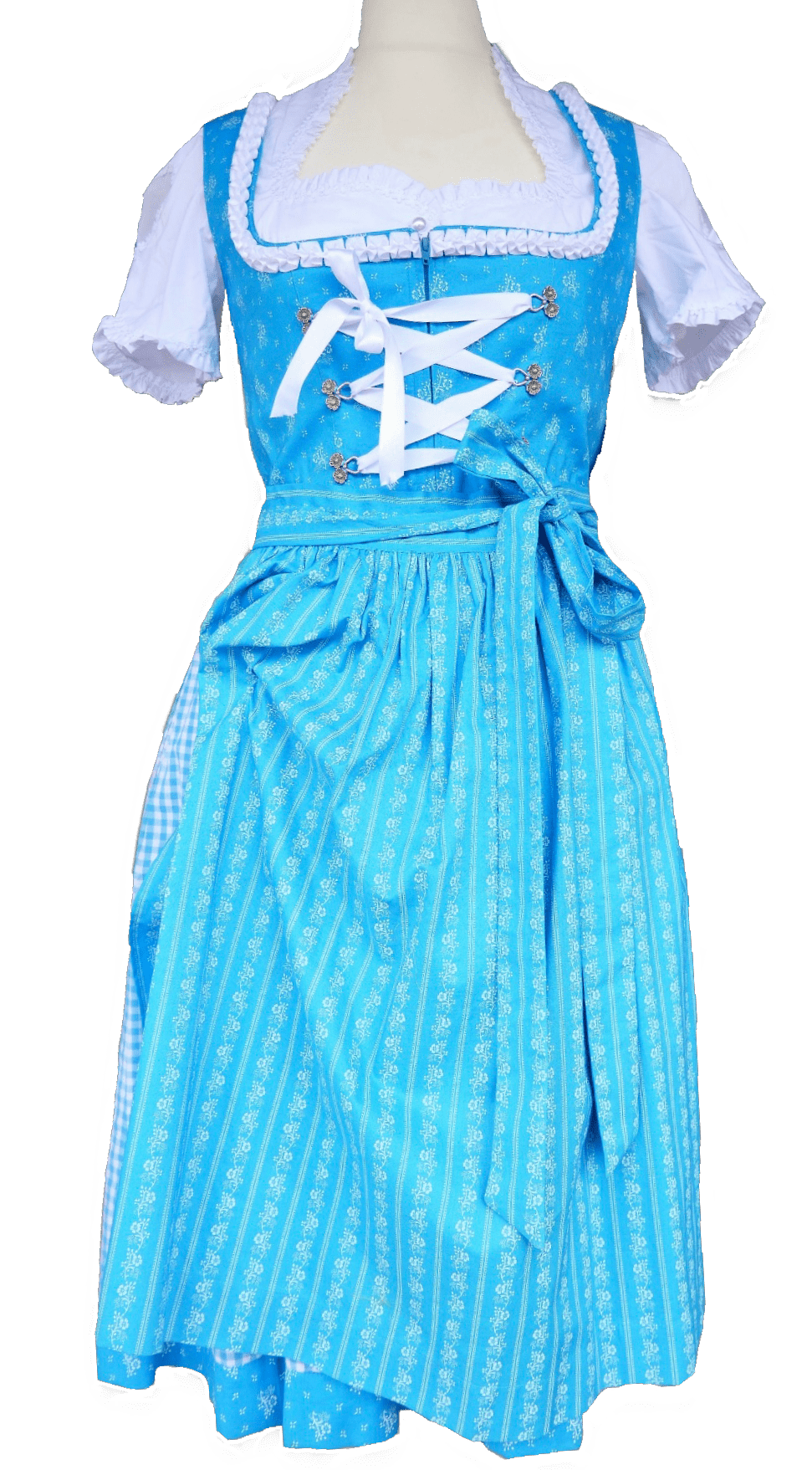 Dirndl Rose, weiß, blau, Midi 60 cm, Gr. 38 Dirndl Rose