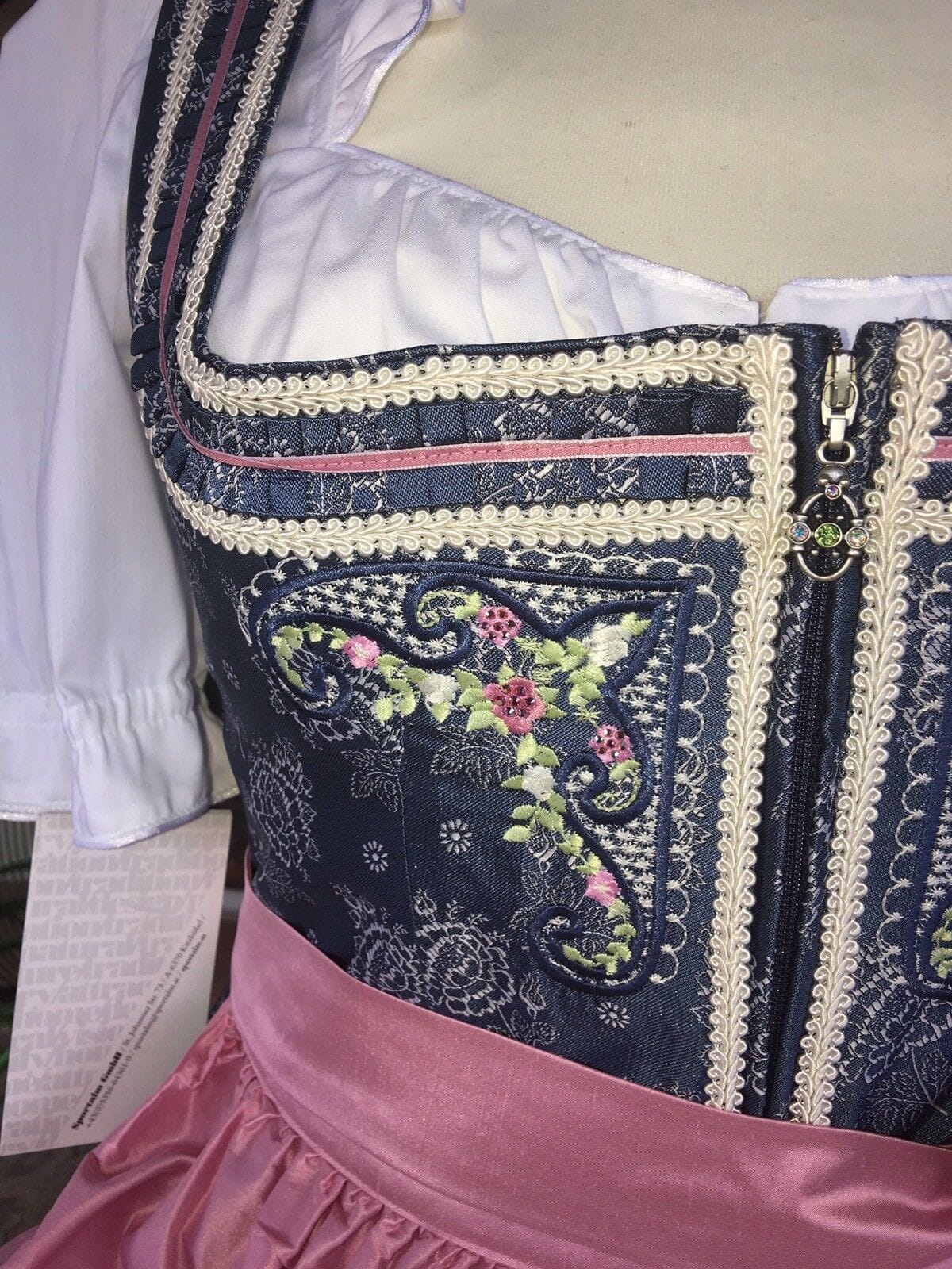 Dirndl Sportalm, Imst, blau, rosa, Seide, Midi 70 cm Dirndl Sportalm