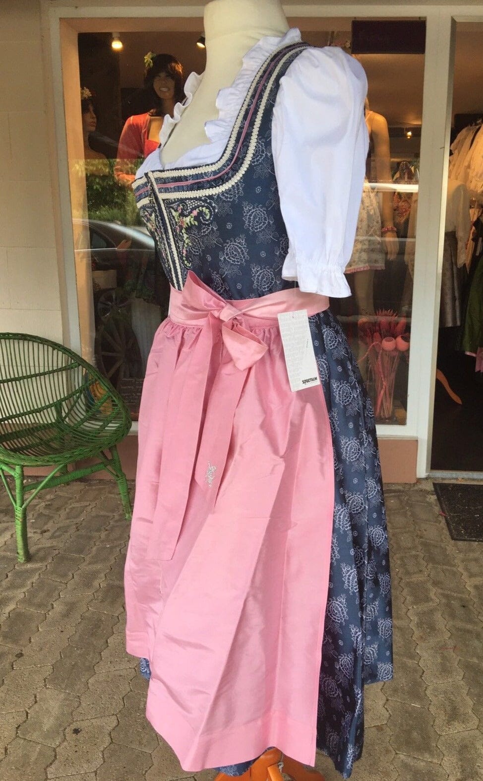 Dirndl Sportalm, Imst, blau, rosa, Seide, Midi 70 cm Dirndl Sportalm