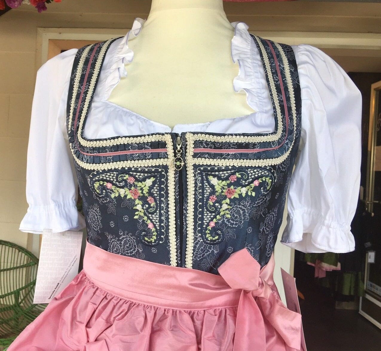 Dirndl Sportalm, Imst, blau, rosa, Seide, Midi 70 cm Dirndl Sportalm