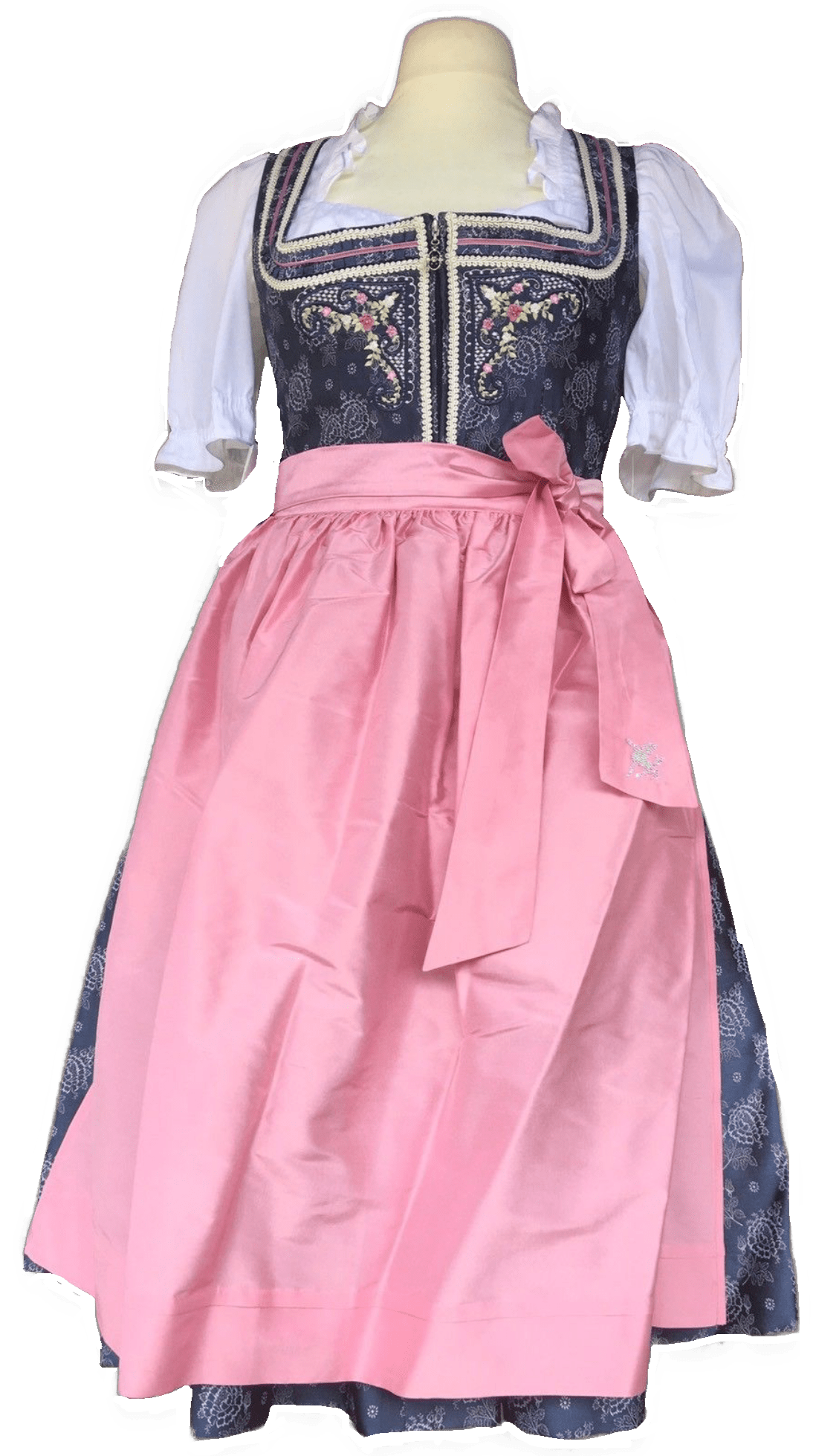 Dirndl Sportalm, Imst, blau, rosa, Seide, Midi 70 cm Dirndl Sportalm