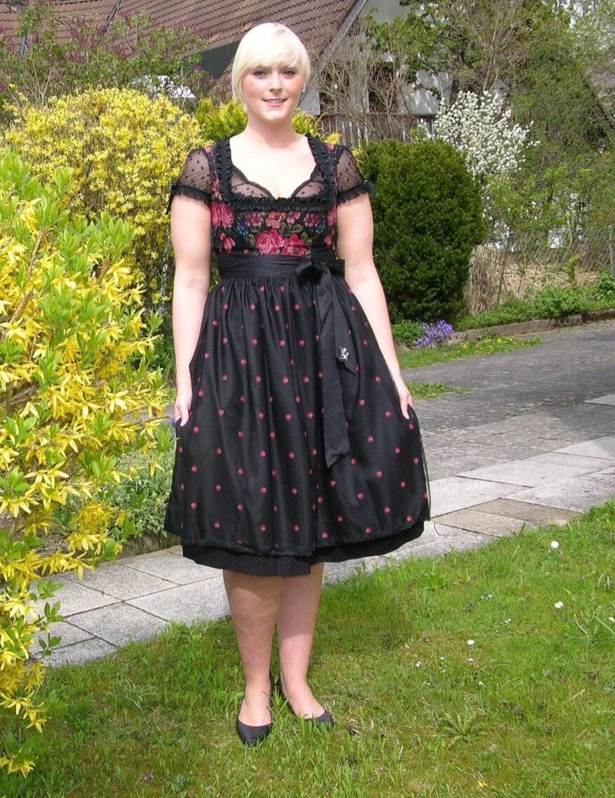 Dirndl Sportalm, St. Anton, schwarz, geblümt, Midi 70 cm Dirndl Sportalm