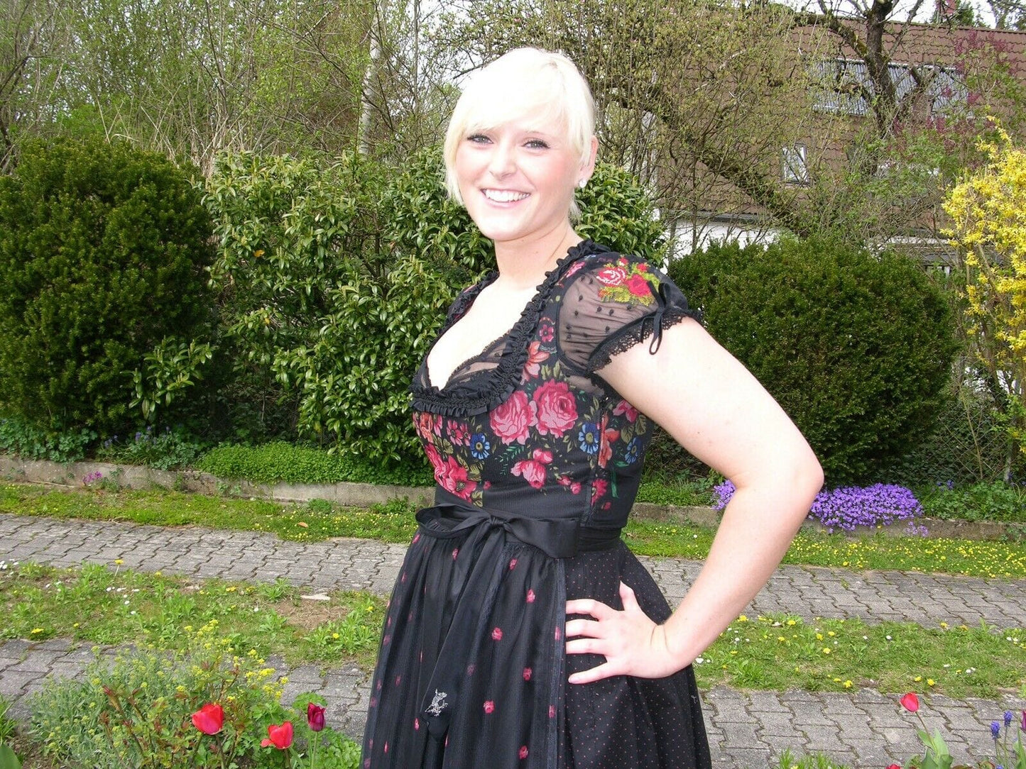 Dirndl Sportalm, St. Anton, schwarz, geblümt, Midi 70 cm Dirndl Sportalm