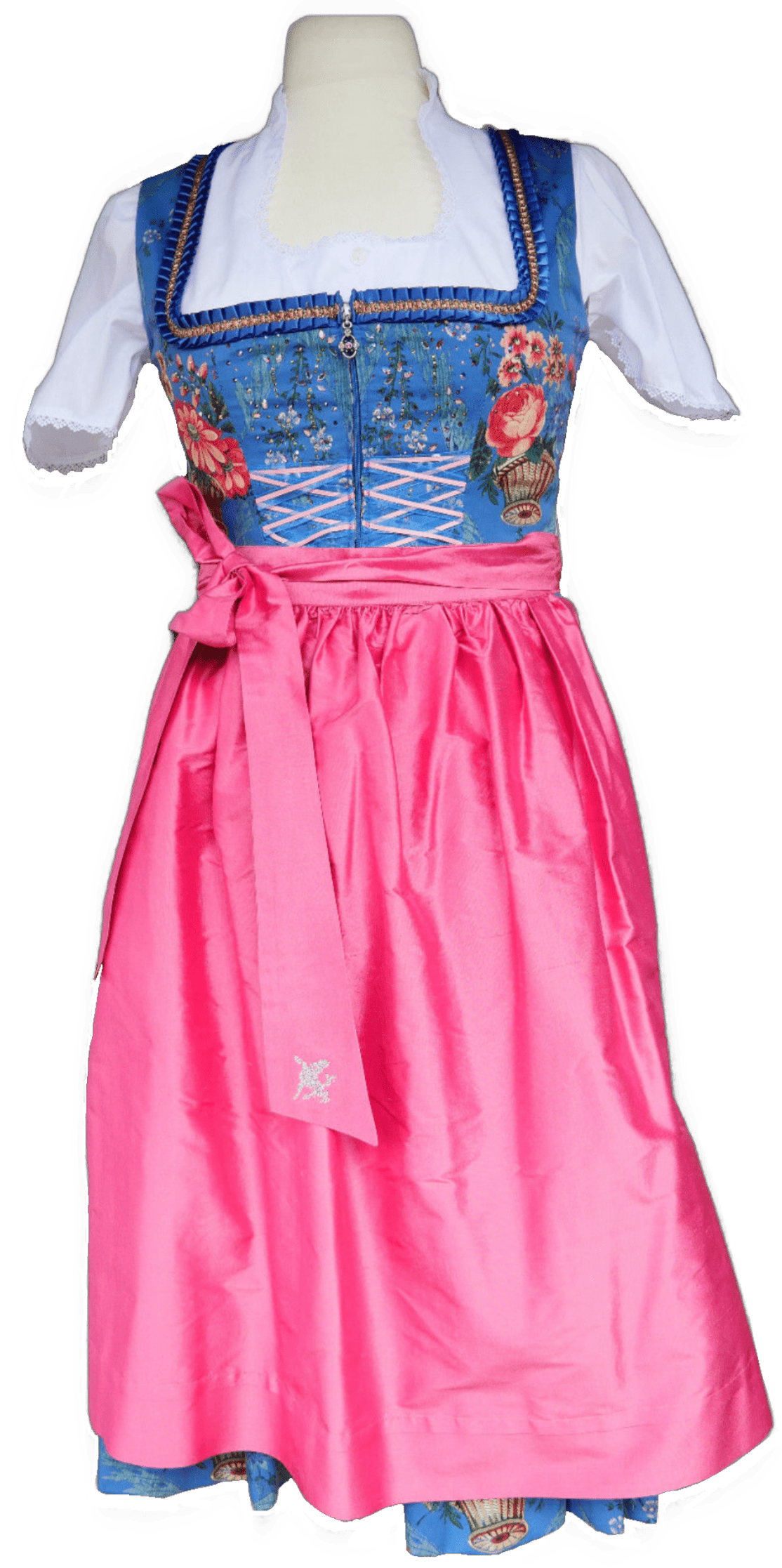 Dirndl Sportalm, Wels, blau, rosa, Seide, Midi 70 cm Dirndl Sportalm