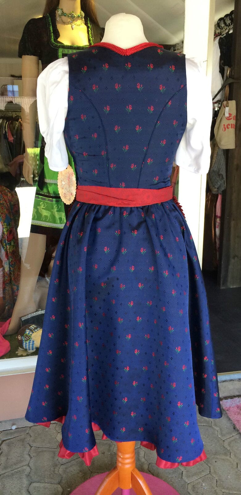 Dirndl Trentini, Josefine, blau rot, Midi 70 cm, Miederschnürung Dirndl Julia Trentini