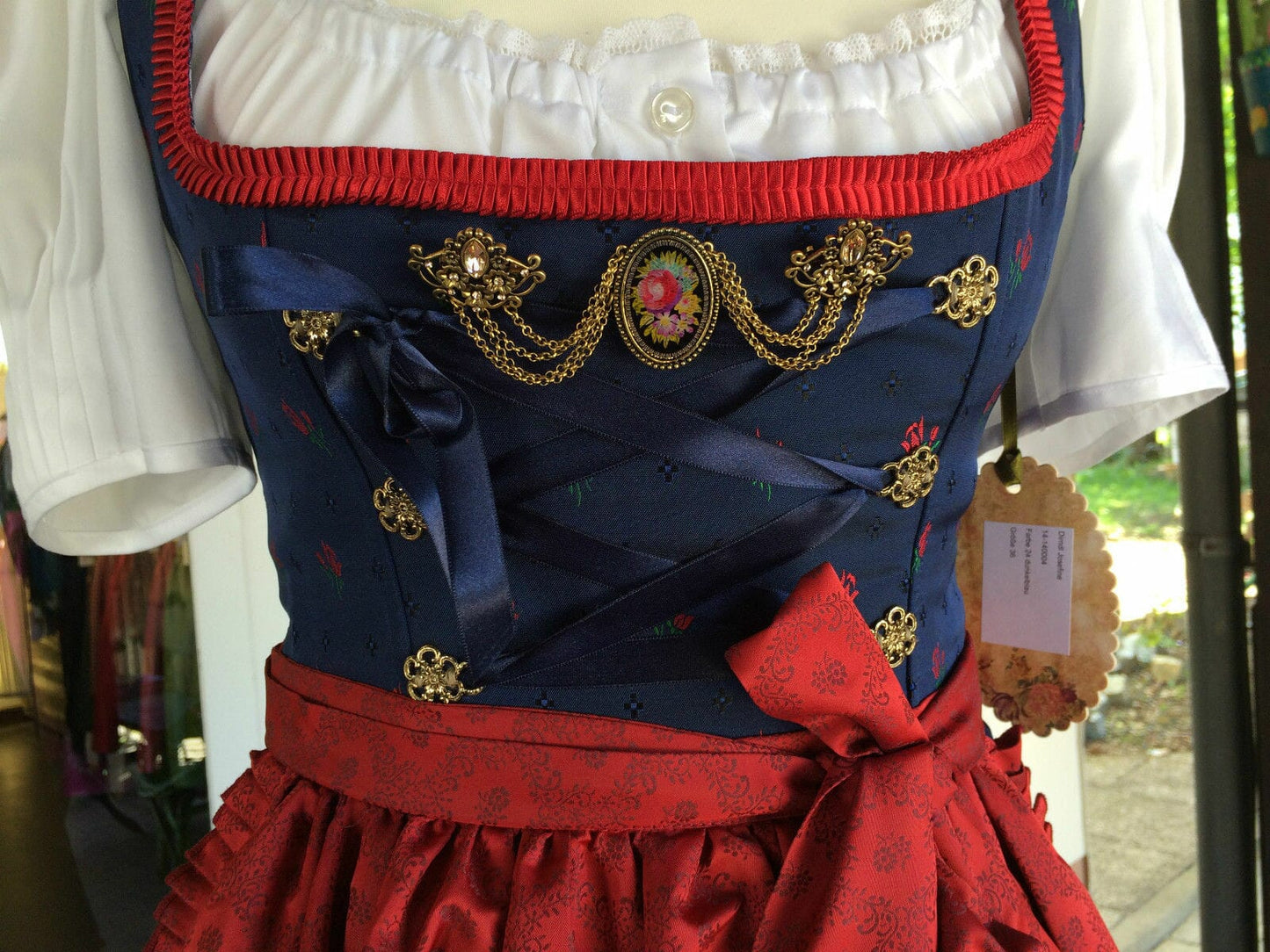 Dirndl Trentini, Josefine, blau rot, Midi 70 cm, Miederschnürung Dirndl Julia Trentini