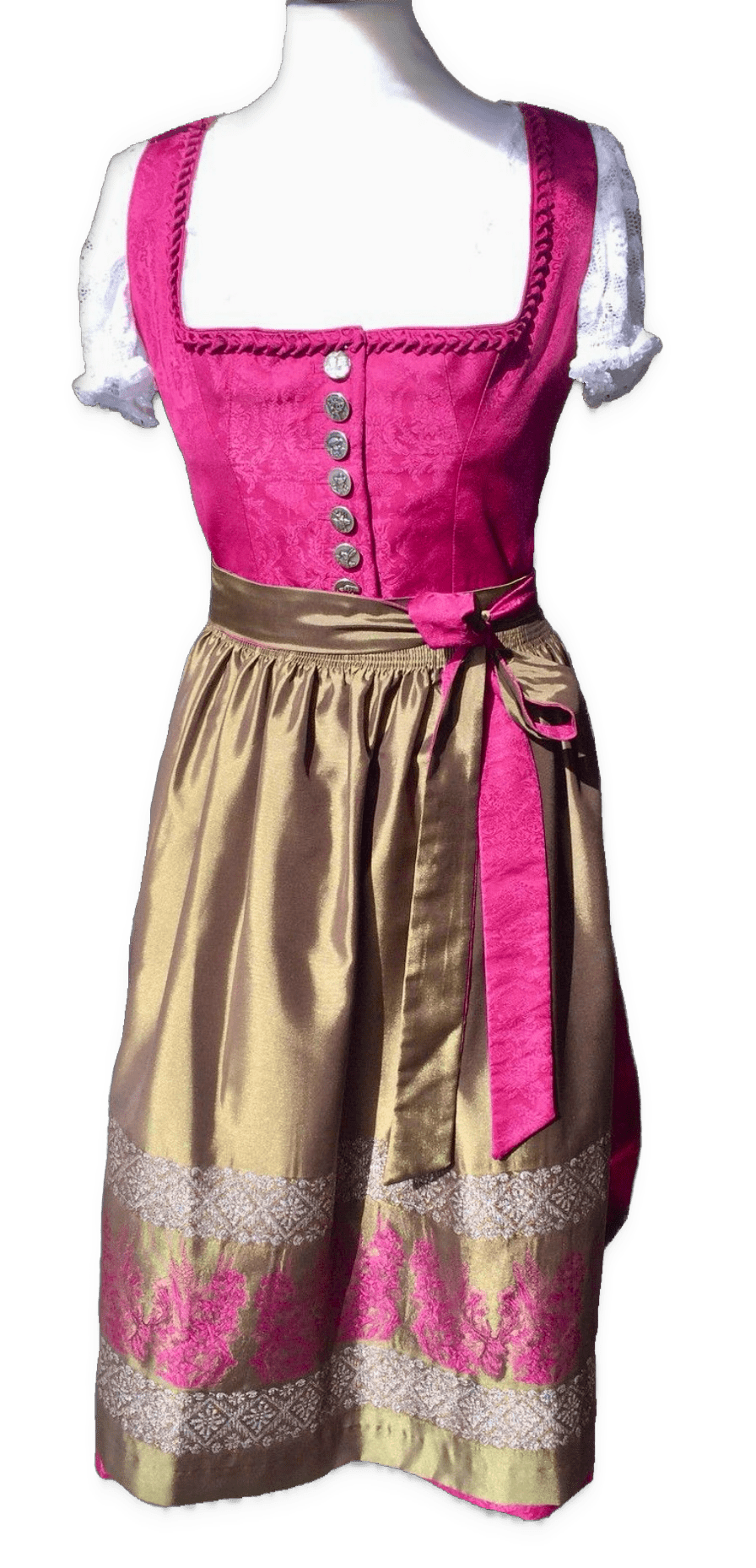 Dirndl Wenger, bordeaux, rot, grün, Midi 70 cm, Gr. 34 Dirndl Wenger