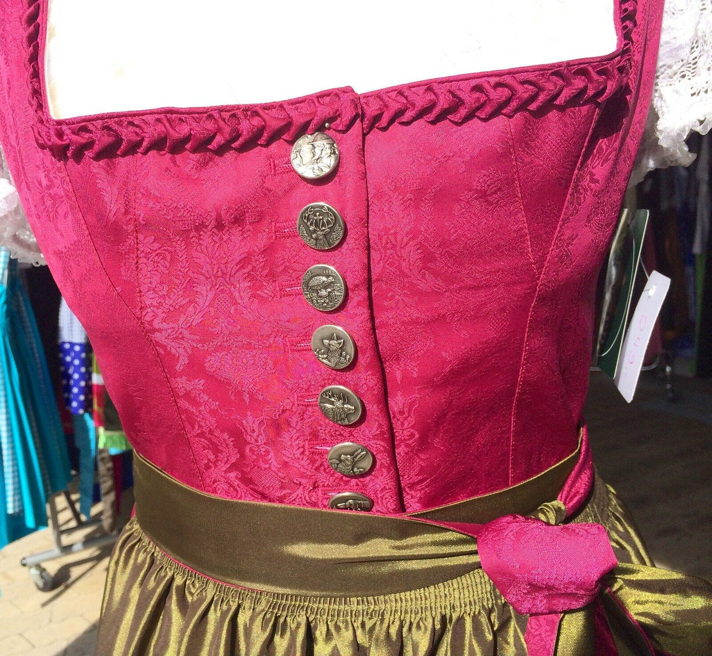 Dirndl Wenger, bordeaux, rot, grün, Midi, Gr. 34 Dirndl Wenger
