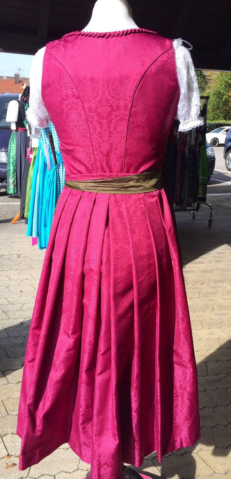 Dirndl Wenger, bordeaux, rot, grün, Midi, Gr. 34 Dirndl Wenger