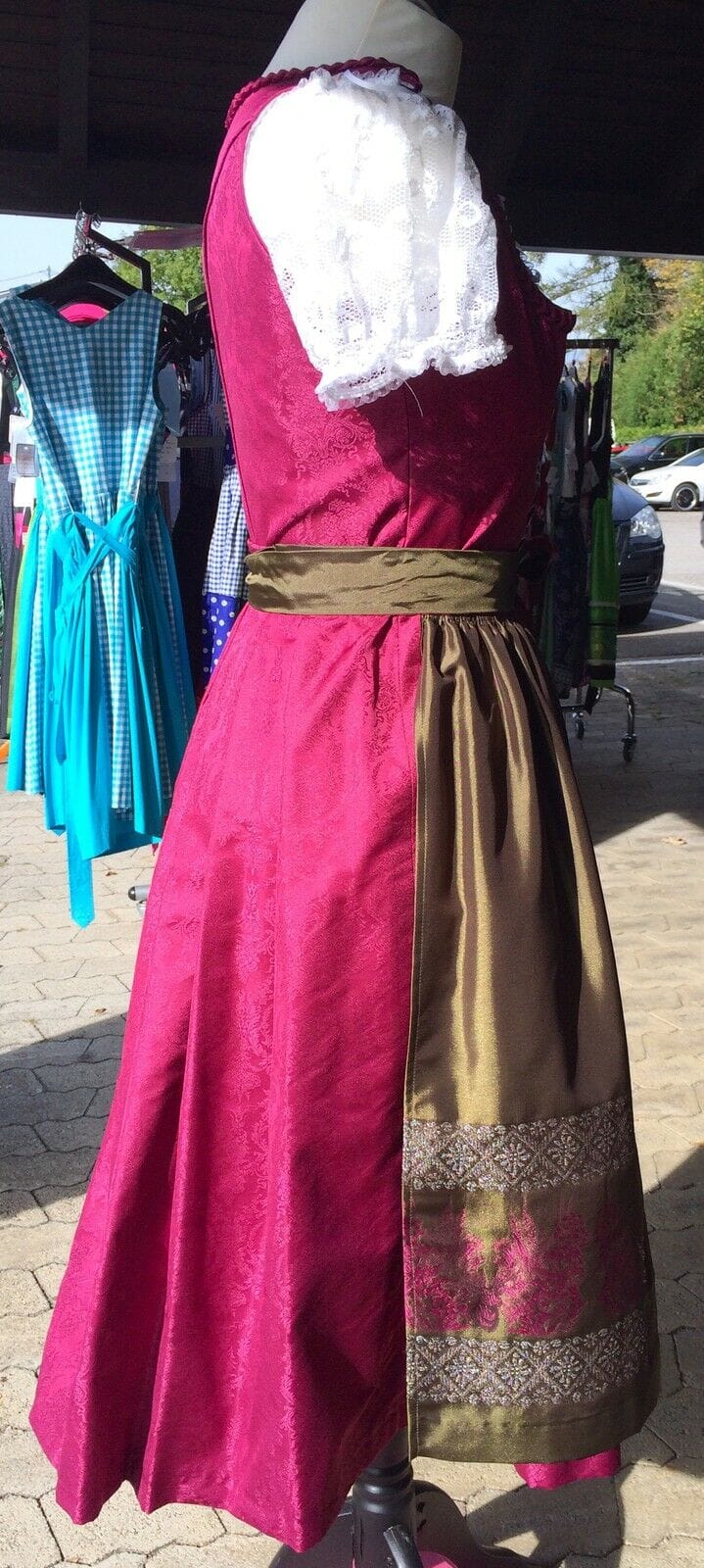 Dirndl Wenger, bordeaux, rot, grün, Midi, Gr. 34 Dirndl Wenger