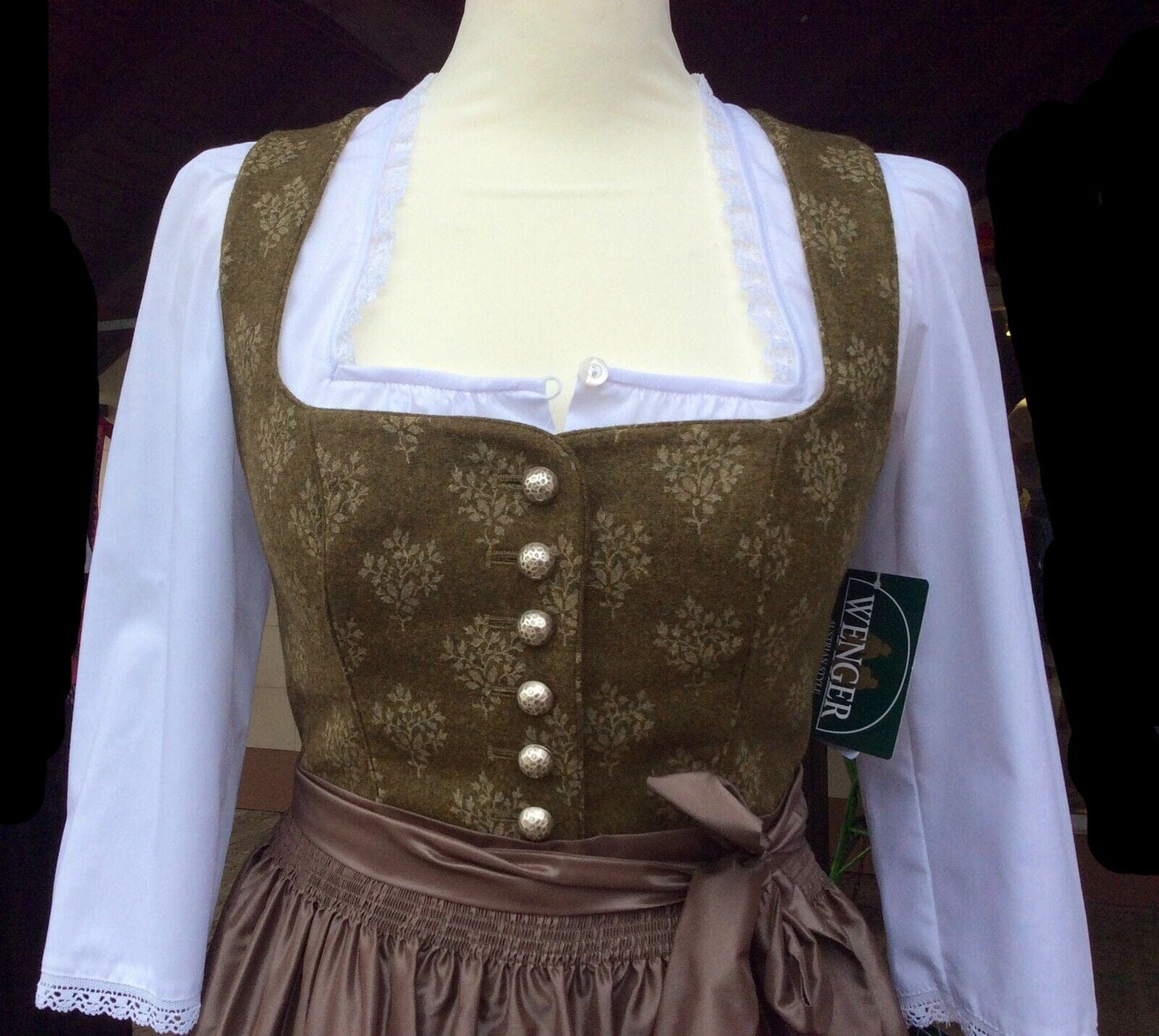 Dirndl Wenger Daria, Winterdirndl, khaki, Maxi Dirndl Wenger