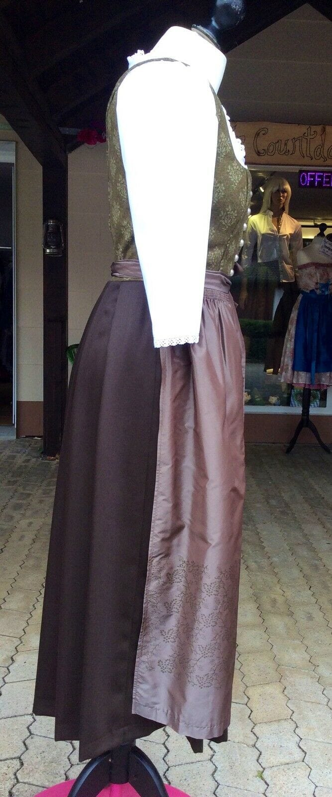 Dirndl Wenger Daria, Winterdirndl, khaki, Maxi Dirndl Wenger