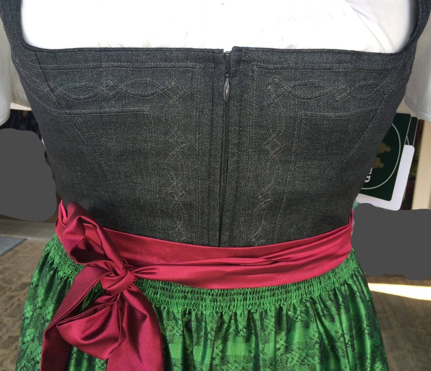 Dirndl Wenger, grau, grün, Hirsch, Maxi Dirndl Wenger