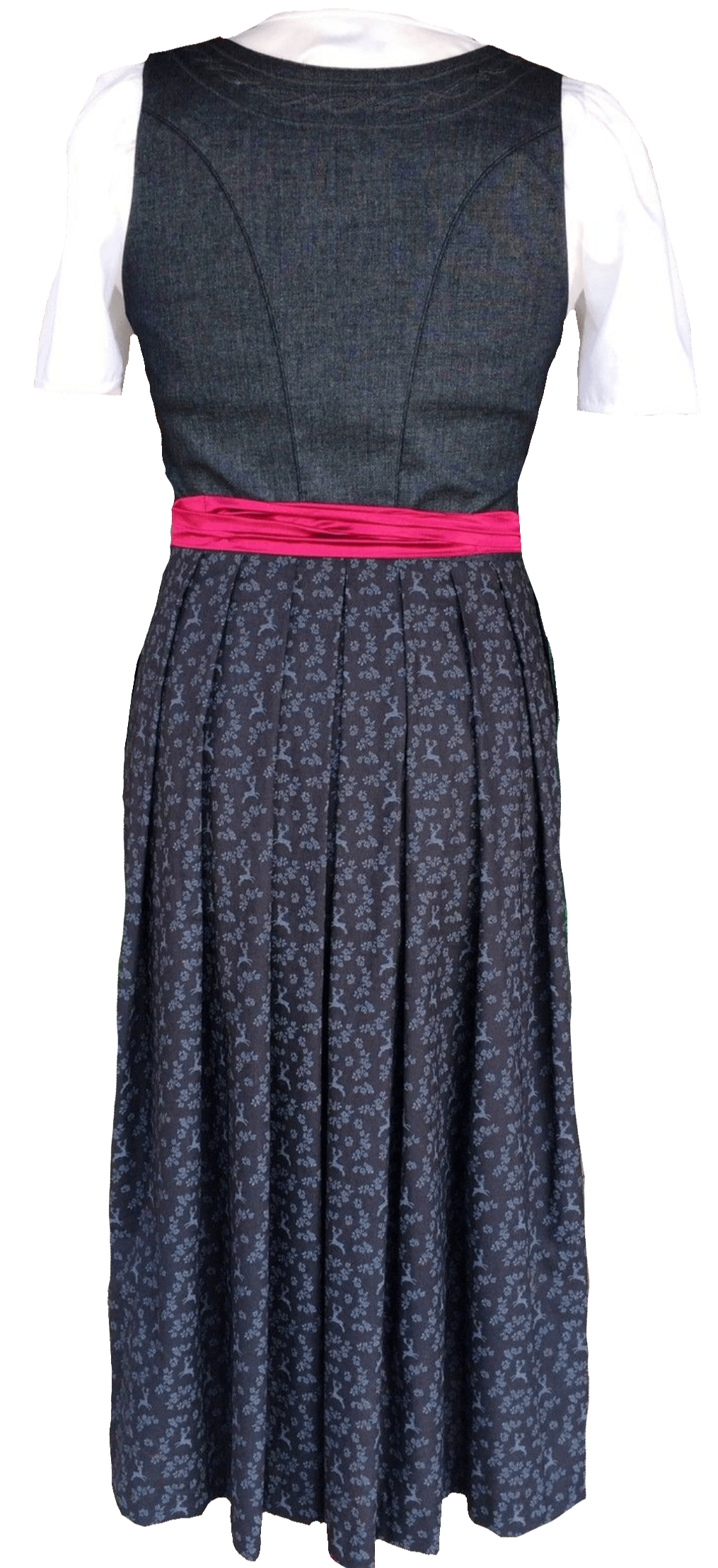 Dirndl Wenger, grau, grün, Hirsch, Maxi Dirndl Wenger
