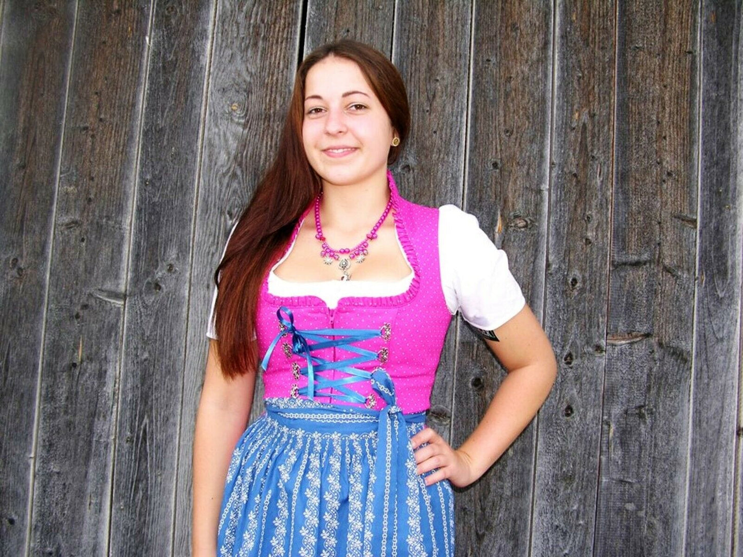 Dirndl Wenger pink, blau, Schneewittchen Midi Dirndl Wenger