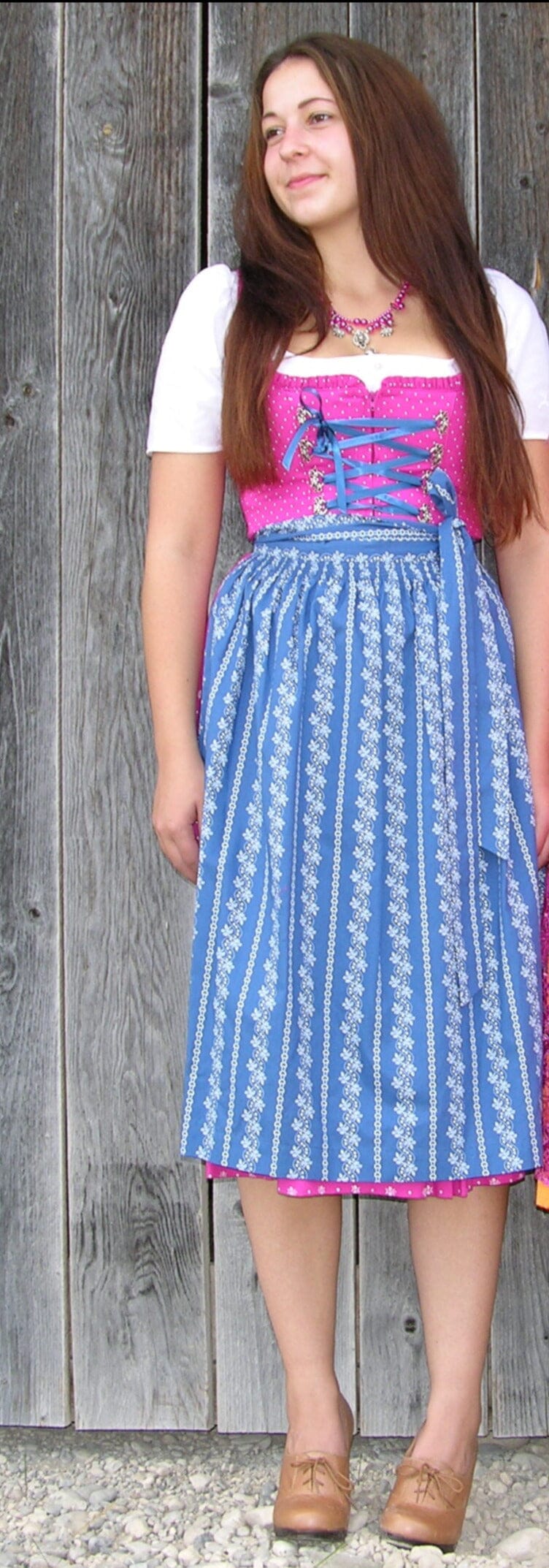 Dirndl Wenger pink, blau, Schneewittchen Midi Dirndl Wenger
