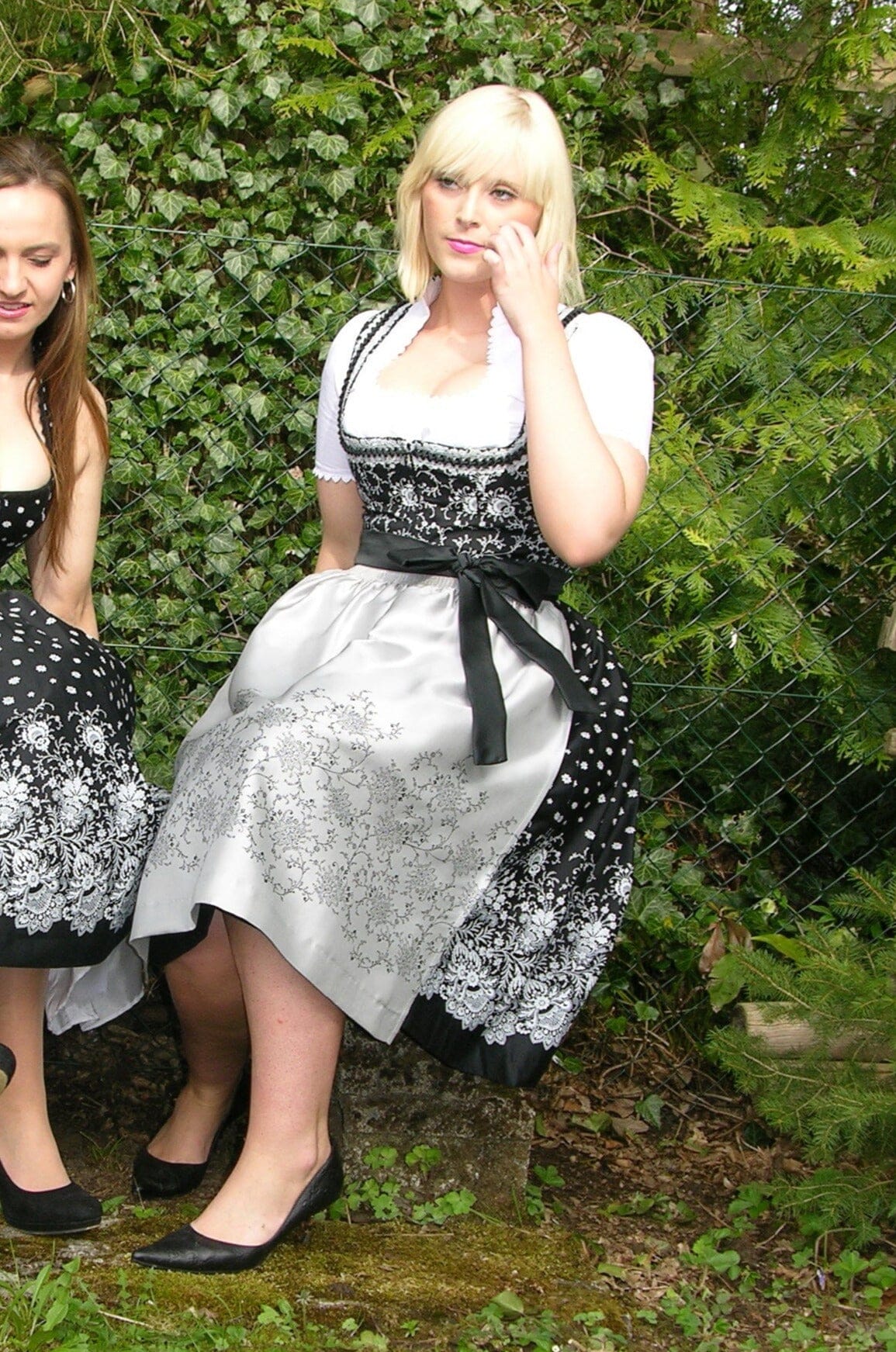 Dirndl Wenger Veronika, schwarz, silber, Baumwolle, Midi 70 cm Dirndl Wenger