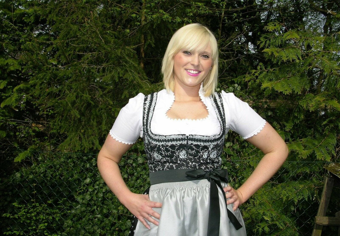 Dirndl Wenger Veronika, schwarz, silber, Baumwolle, Midi Dirndl Wenger