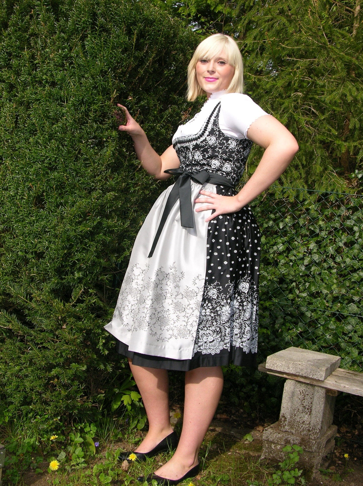 Dirndl Wenger Veronika, schwarz, silber, Baumwolle, Midi Dirndl Wenger