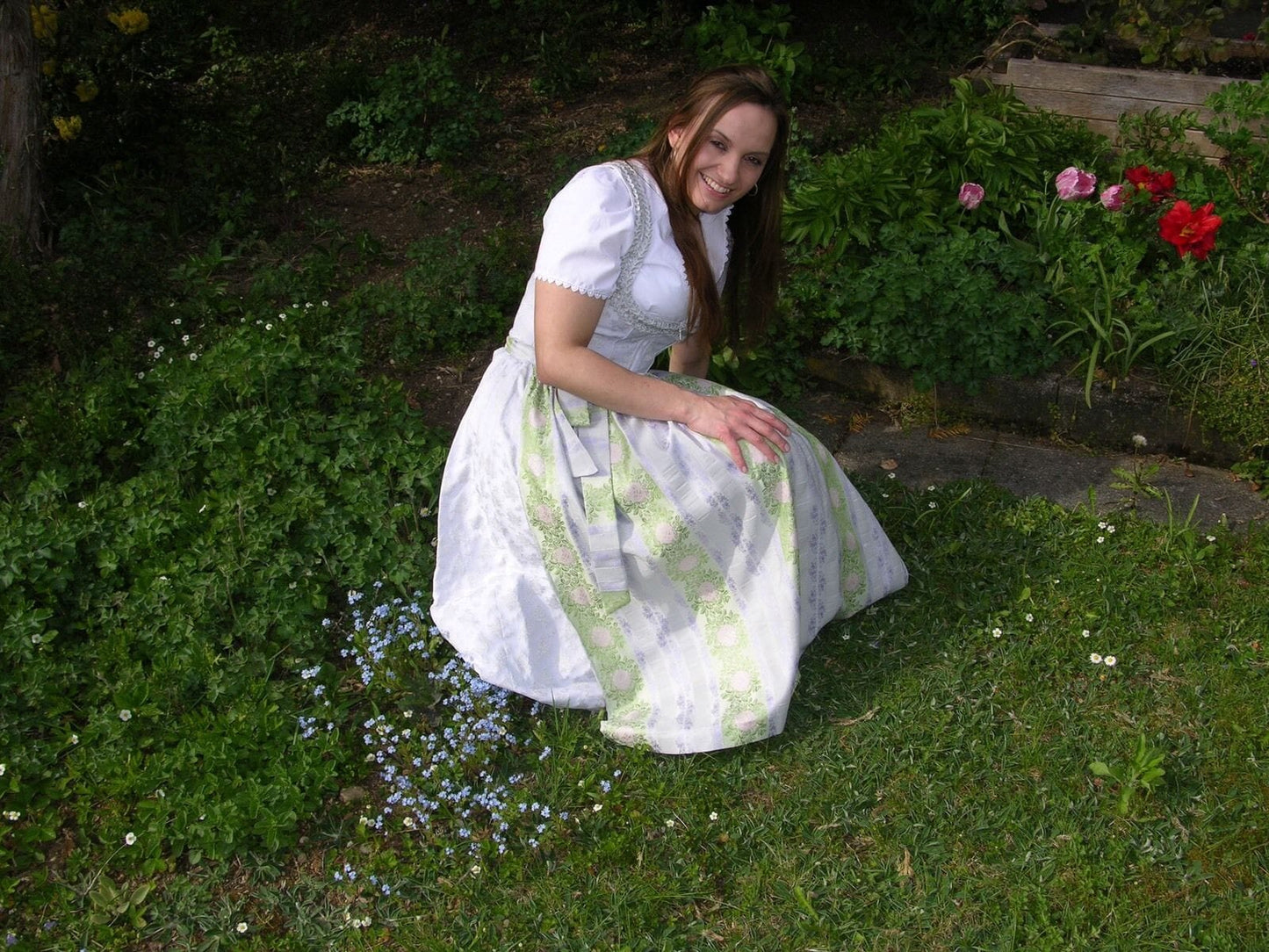 Dirndl Wenger weiß, silber, Brautdirndl, Maxi, 80 cm Dirndl Wenger