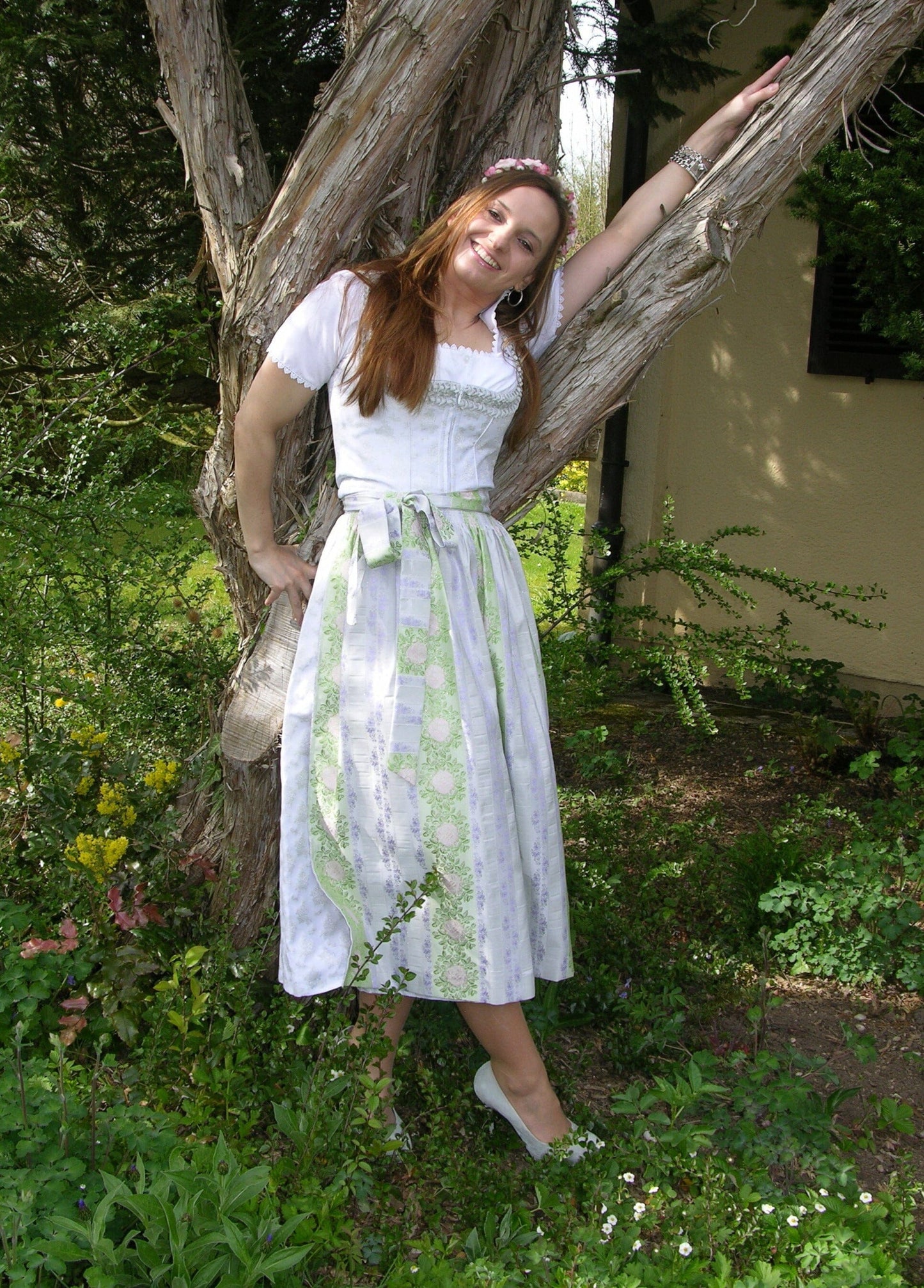 Dirndl Wenger weiß, silber, Brautdirndl, Maxi, 80 cm Dirndl Wenger