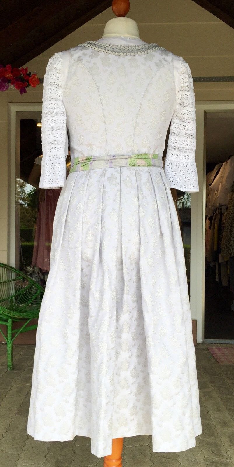 Dirndl Wenger weiß, silber, Brautdirndl, Maxi, 80 cm Dirndl Wenger