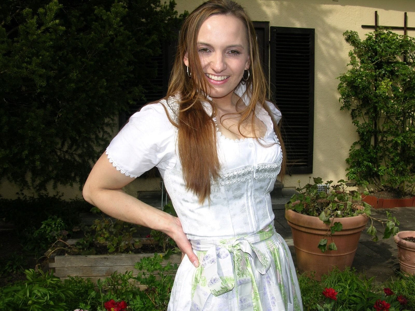 Dirndl Wenger weiß, silber, Brautdirndl, Maxi, 80 cm Dirndl Wenger