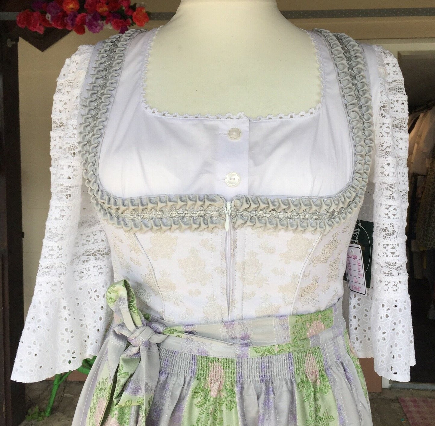 Dirndl Wenger weiß, silber, Brautdirndl, Maxi, 80 cm Dirndl Wenger