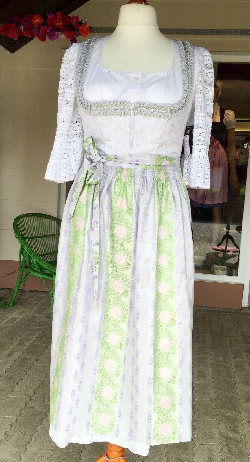 Dirndl Wenger weiß, silber, Brautdirndl, Maxi, 80 cm Dirndl Wenger